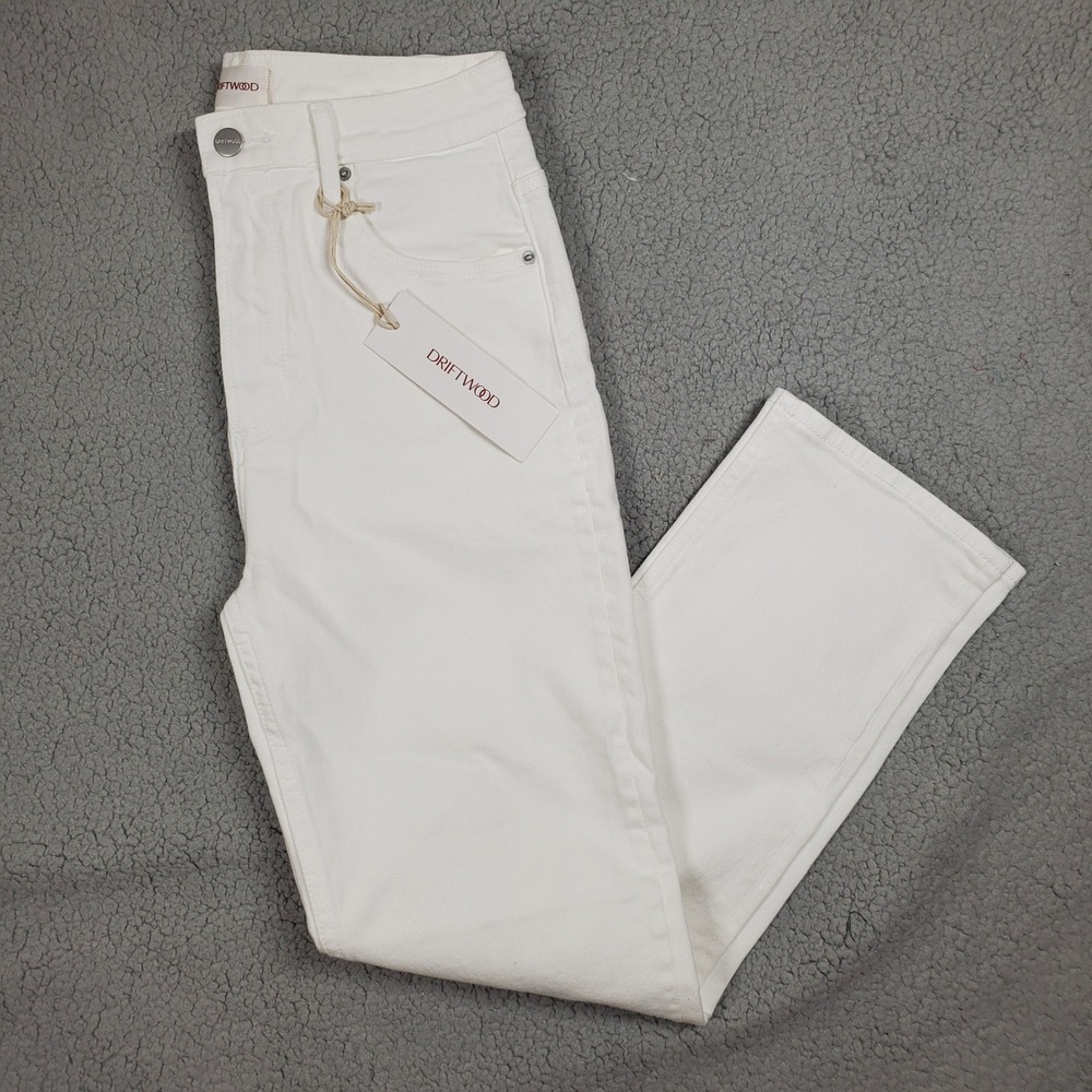 Driftwood Stella Jeans Womens 26" x 27" White High‎ Rise Straight Leg Ankle Boho